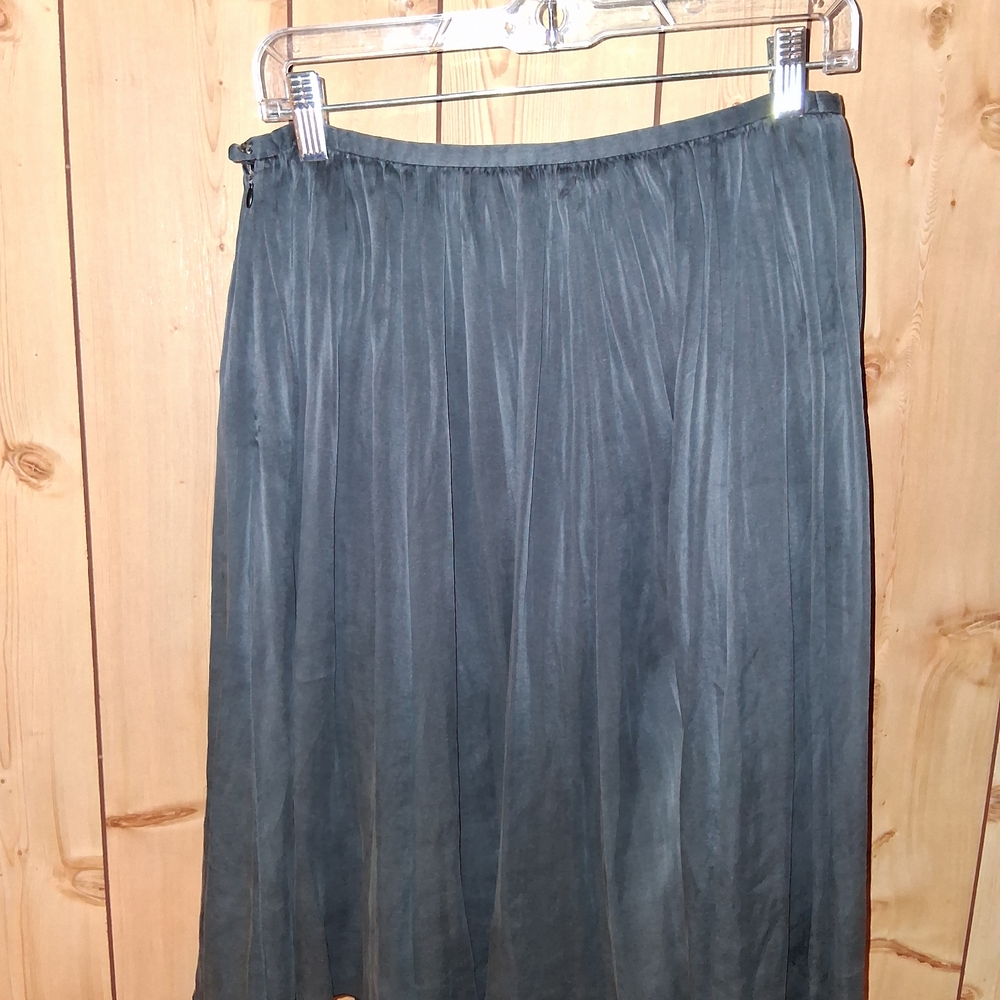 WD.NY Charcoal Pleated Midi Silk Skirt